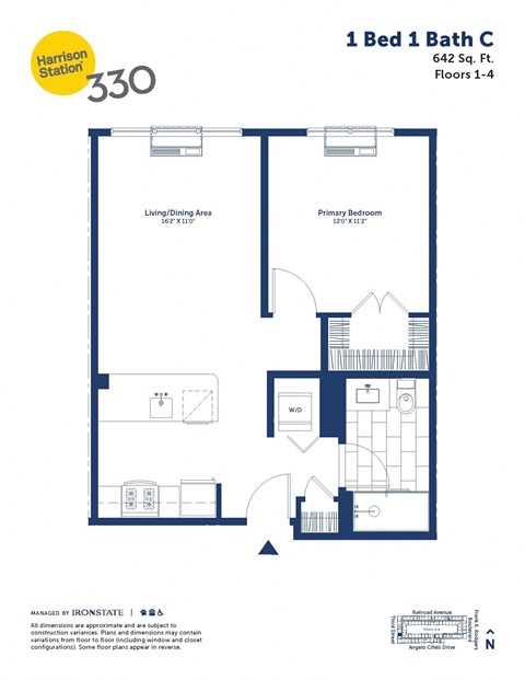 a floor plan of a unit with a bedroom and a bathroom
